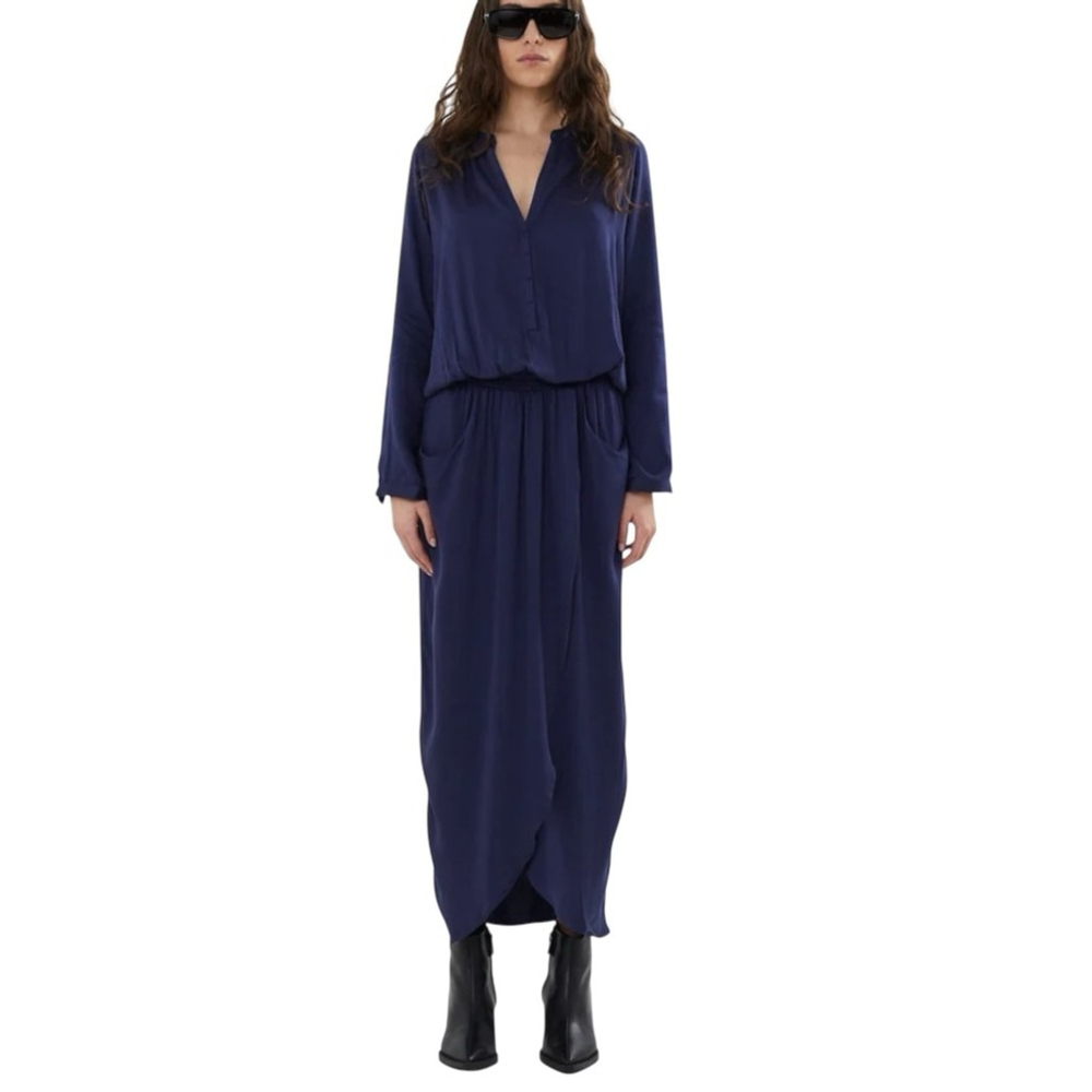 RABENS SALONER VERA Solid wrap over dress L/S Dark Navy Blue Minimalist Small